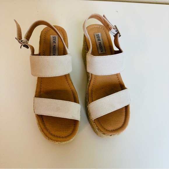 Steve Madden Bernadine Bone Suede Wedge Sandals Size 7.5 - Picture 5 of 7